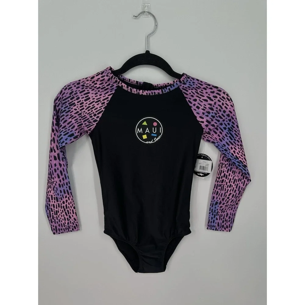 Maui and Sons Girls Swimsuit Size 7/8 M Long Sleeve One Piece NWT 0292